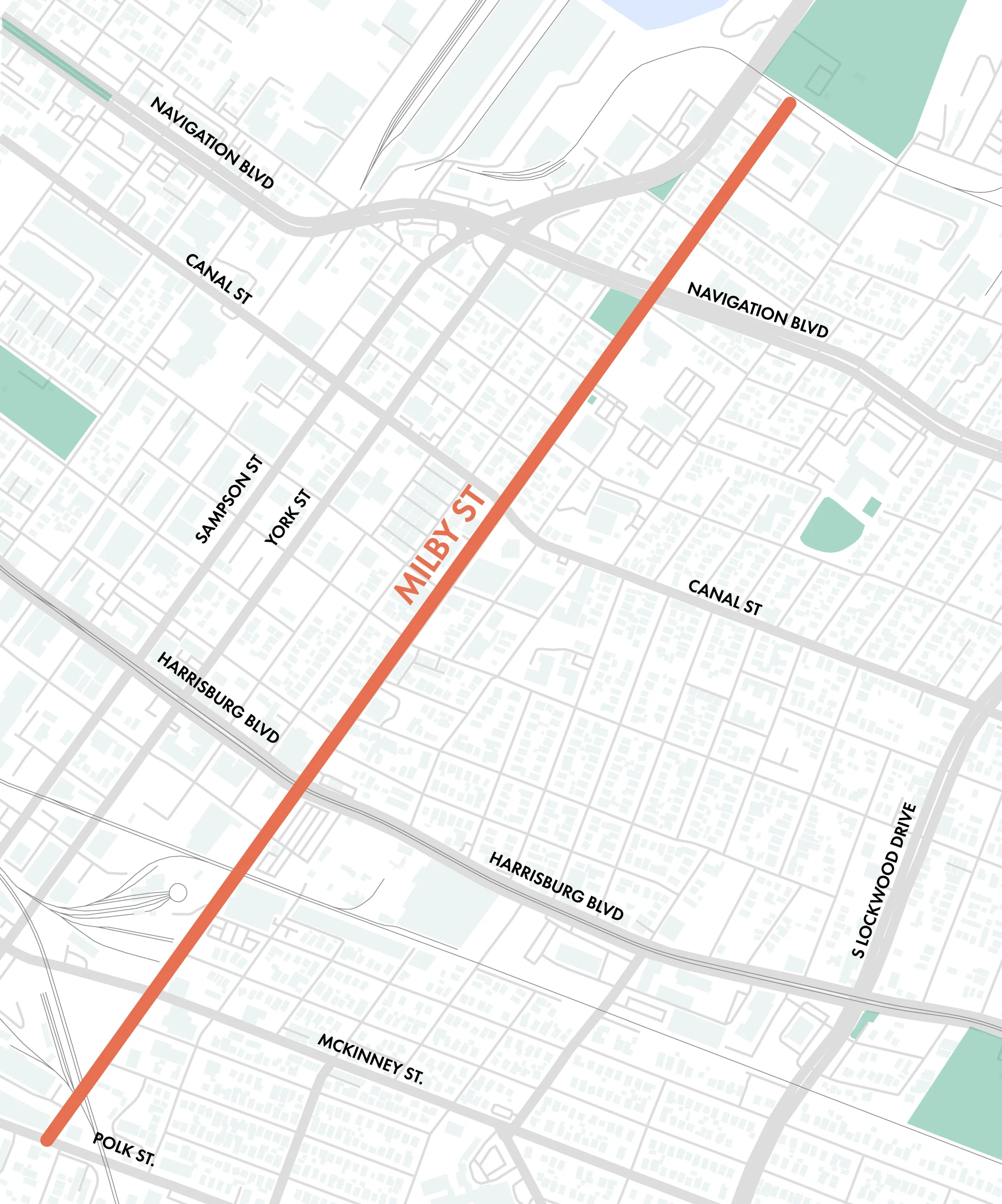 Milby Street Corridor stylized map May 2026